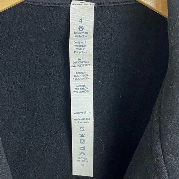 Lululemon Lab Black Moto Jacket Shadow Size 4 Rare Cotton Fleece Biker Gold Zip - Picture 9 of 14